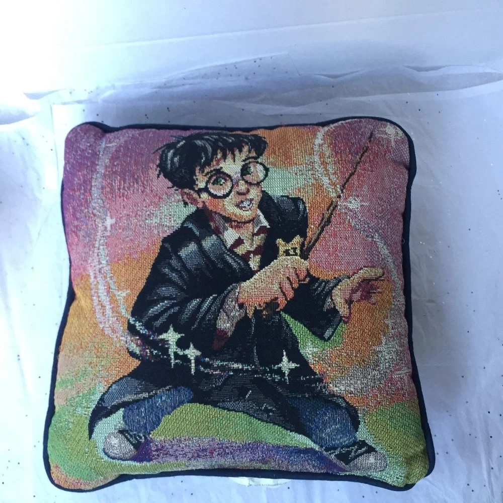 Harry Potter Wizard Wand Vintage Square Throw Pillow 12 x 12 Needlepoint design.